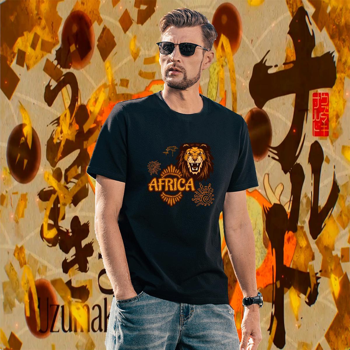 TOP Quality T-Shirts Africa lion Breathable Crew Neck Spring Summer Floral Print 230g 100% Cotton Men Tshirts Casual New Wear