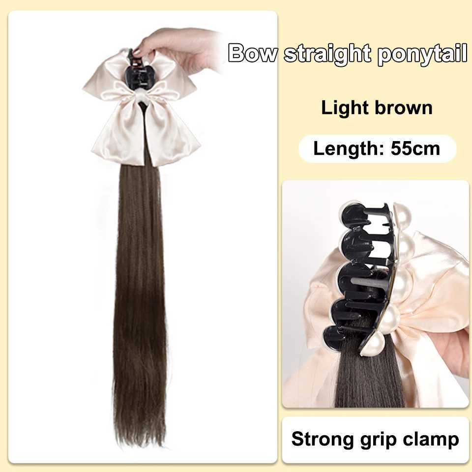 Beautiful synthetic bow ponytail wig womens claw clip high ponytail straight hair natural new Chinese braided ponytail W240817