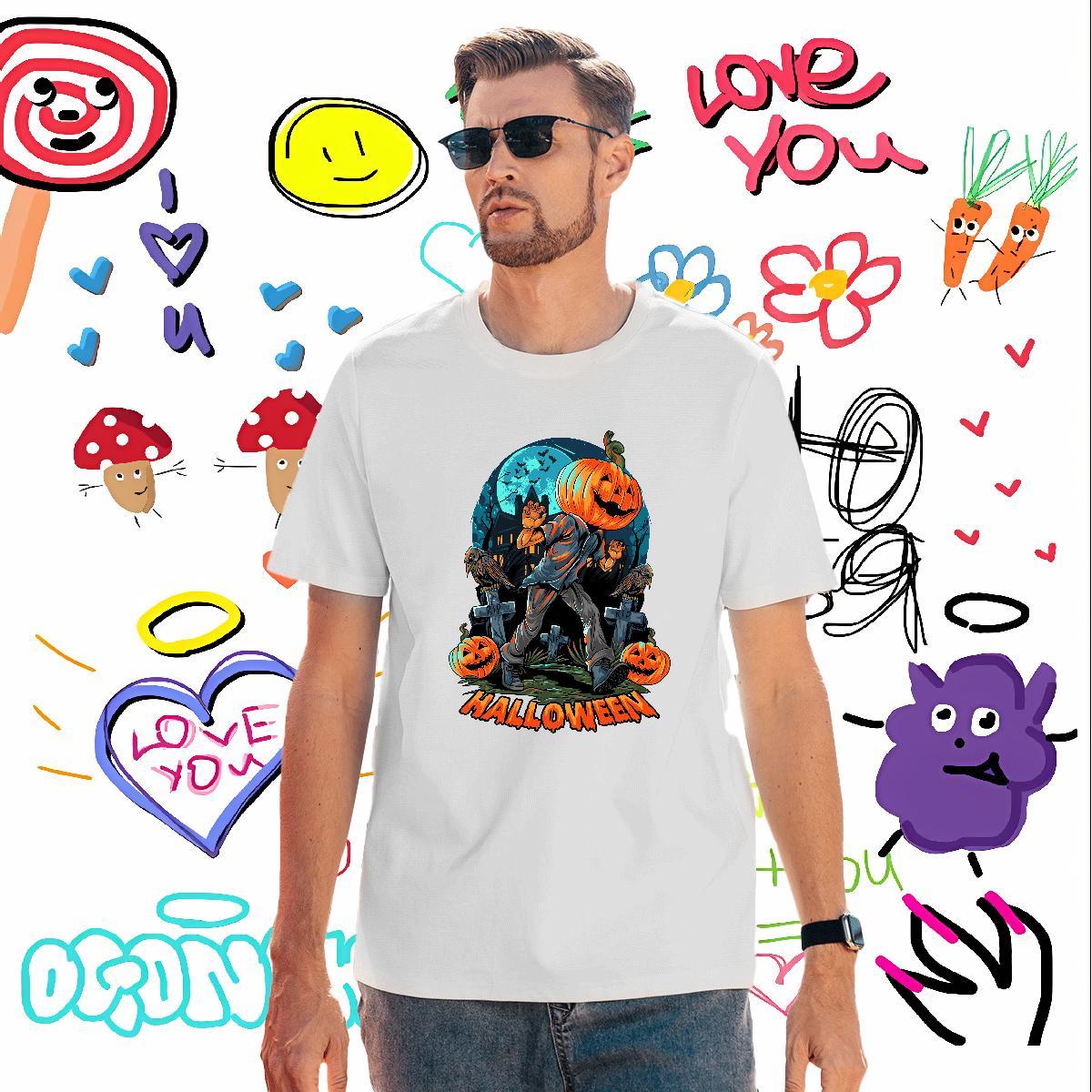 Cool T shirt halloween Breathable Short Sleeve Summer Casual Custom Print Oversized 100% Cotton 230g Men Clothes T-Shirt Stylist Tops Tees
