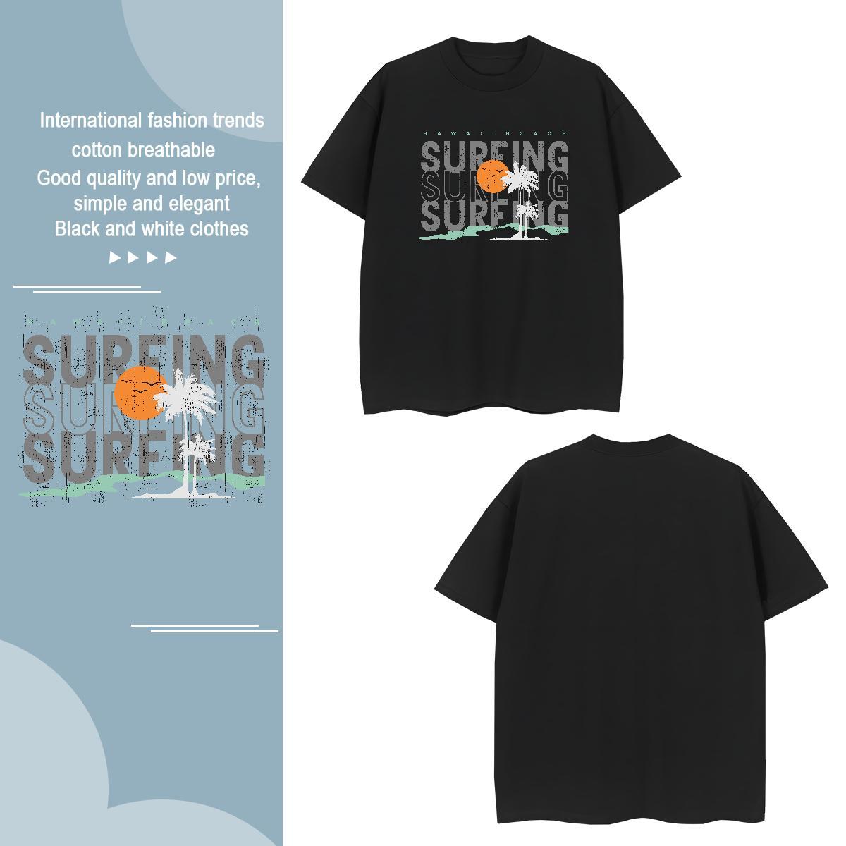 Brand beach 100% Cotton 230g Tshirts Summer Casual Breathable Mens T Shirts Classic Custom Printing Tee Shirt