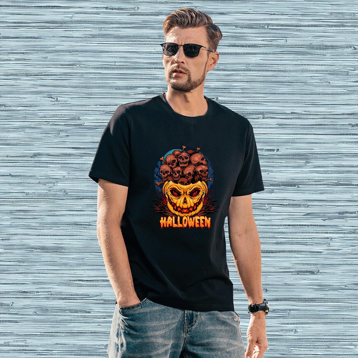 New Mens Tshirts halloween Hip Hop Street 230g Pure Cotton Tops Tees Round Neck Short Sleeve Cool Design T-Shirts for Men Custom Printed