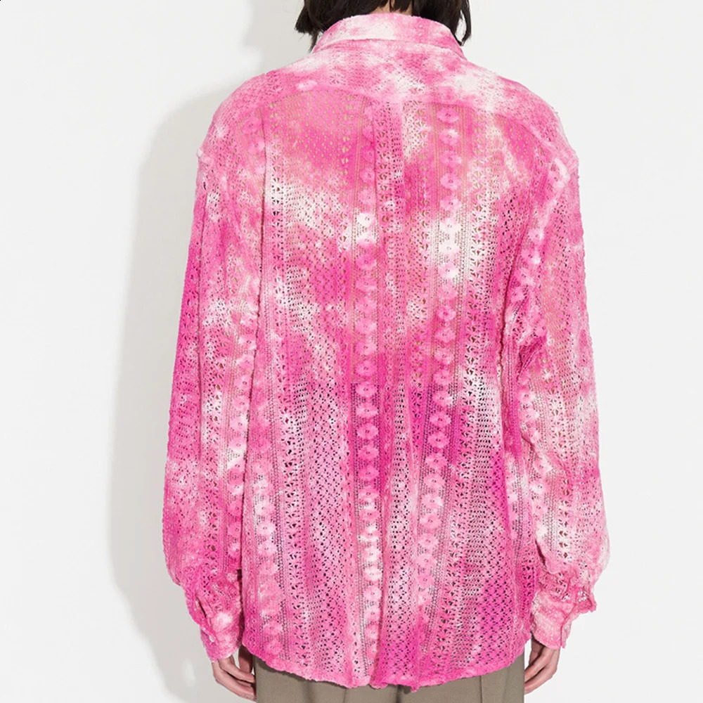 Mens shirt casual hollow mesh see through top fashionable and personalized niche jacket breathable mens summer style 240820