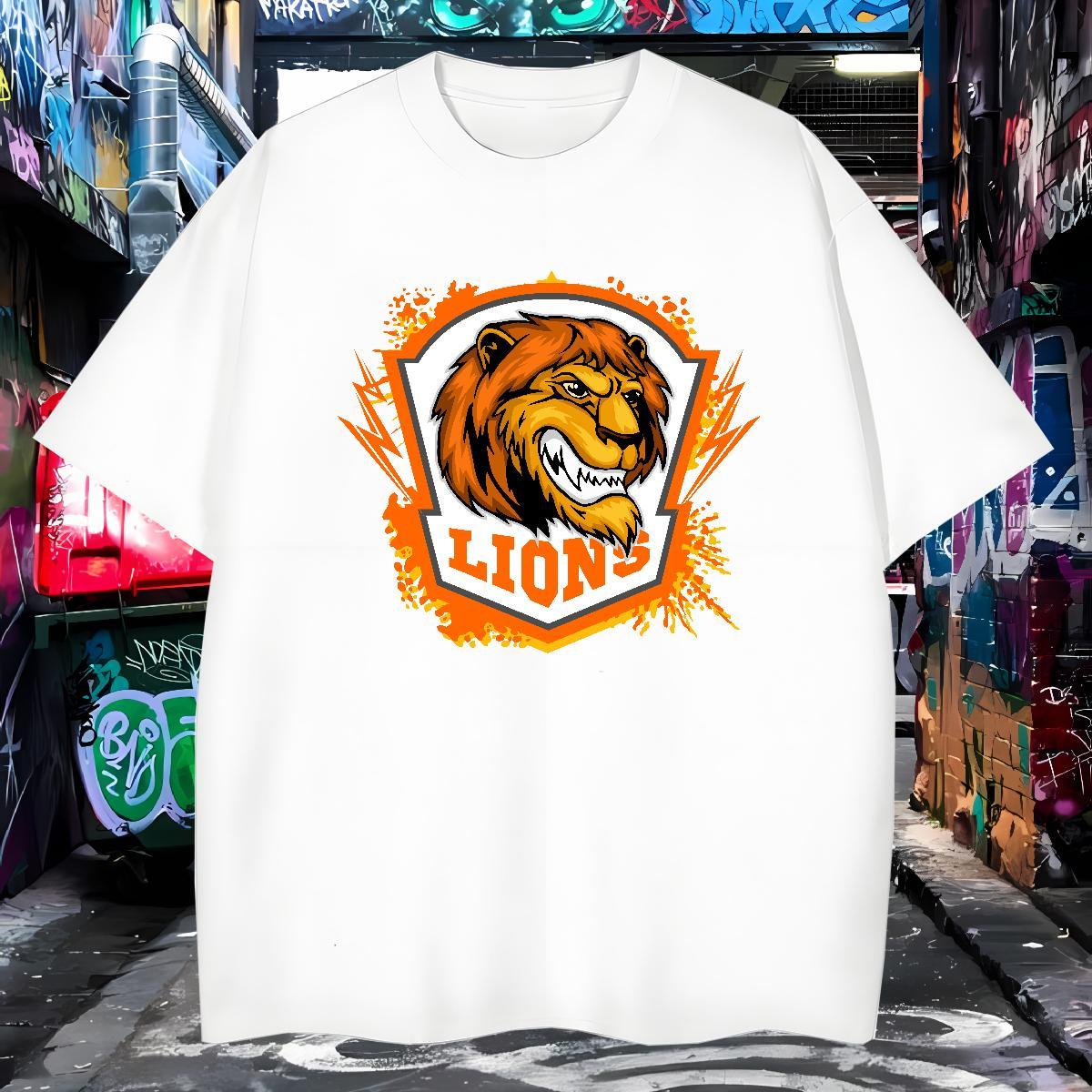 Brand T Shirts Men lion Crew Neck Breathable Street Plus Size Cartoon 230g Cotton Men Clothes T-Shirt Stylist Tshirts