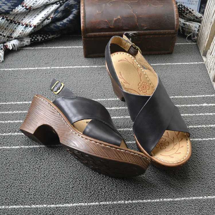 Summer Retro European and American Style Leather High Heel Sandals Luxurious Cowhide Womens Shoes CL240806