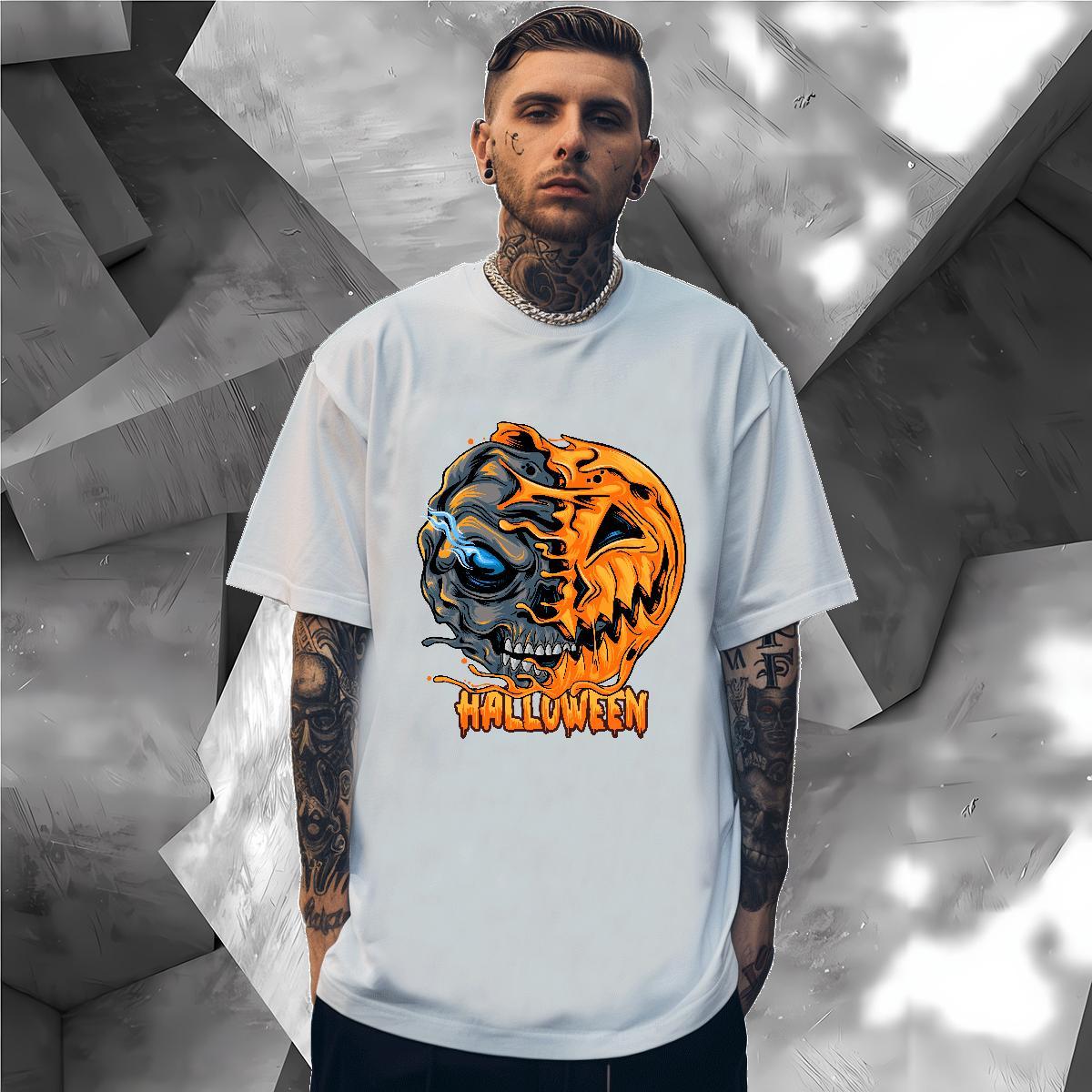 Cool T Shirt For Man pumpkin Round Neck Short Sleeve Daily Outfit Plus Size Custom 230g Cotton Men Tees DIY Customized Tops