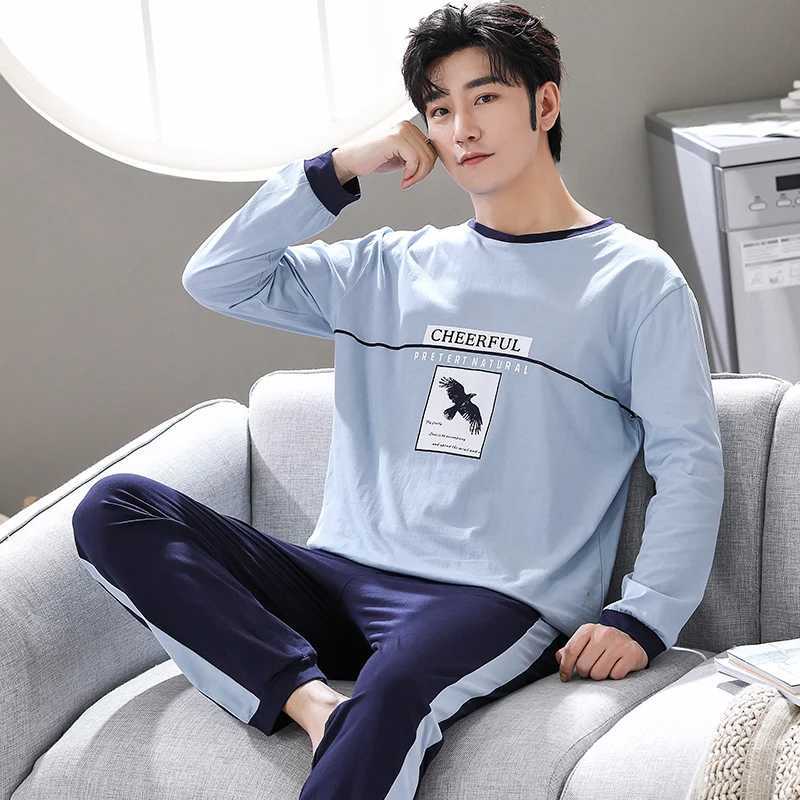 New Spring Mens Pajamas Long Sleeve Mens Pajama Set Mens Knitted Cotton Pajamas Mens Pajama SetW240719