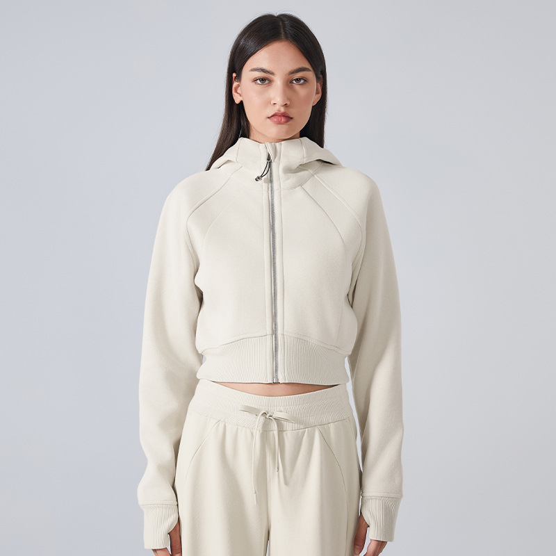2025--Womens Autumn Hoodies Sweatshirt Yoga Zipper Jacket Ladies Gym Workout Coat Fleece Loose Workout Pullover