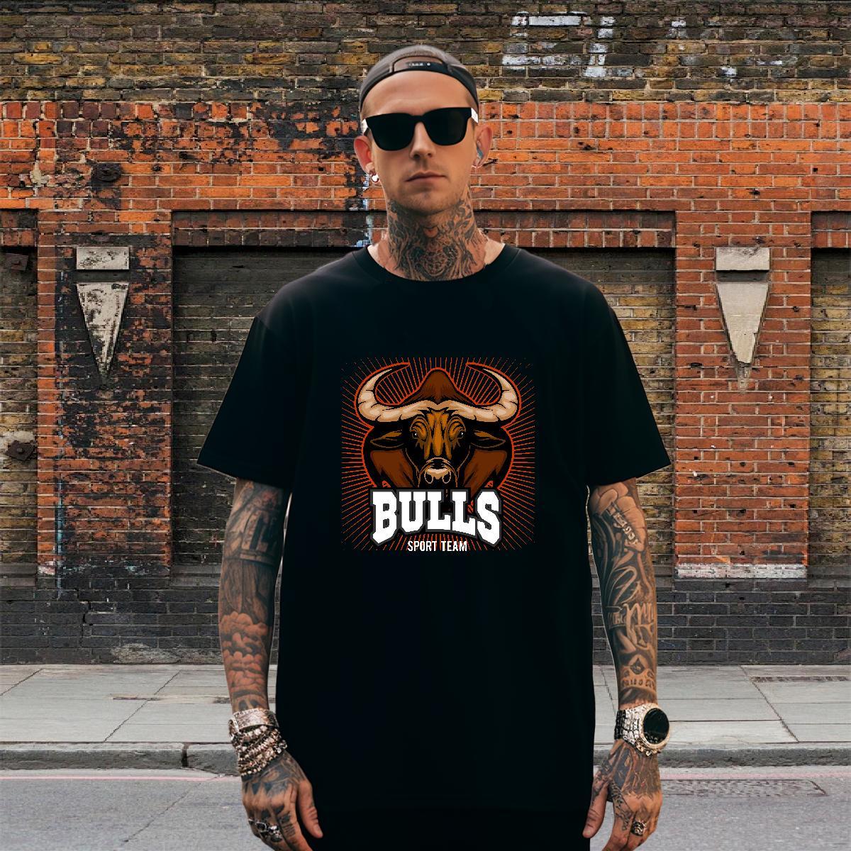Soft Men T Shirts bull Pure Cotton Casual Custom Printing 230g Cotton Tshirt for Man Woman 2024 Summer Tops Shirt