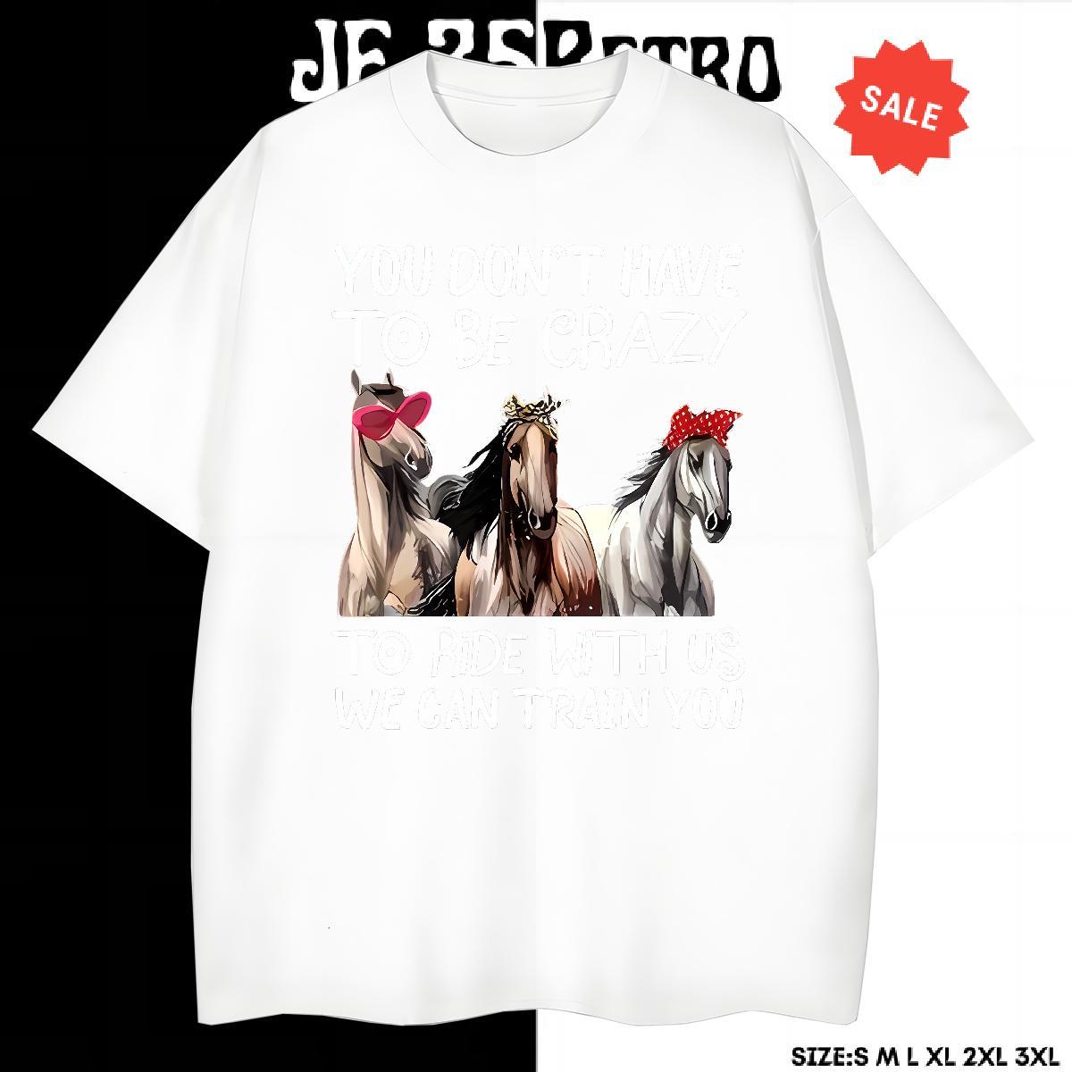 Comfortable T Shirts Men horse Crew Neck Breathable Home Outdoor Floral Print 230g Pure Cotton Men Tops Tees Fashion Design Clothings