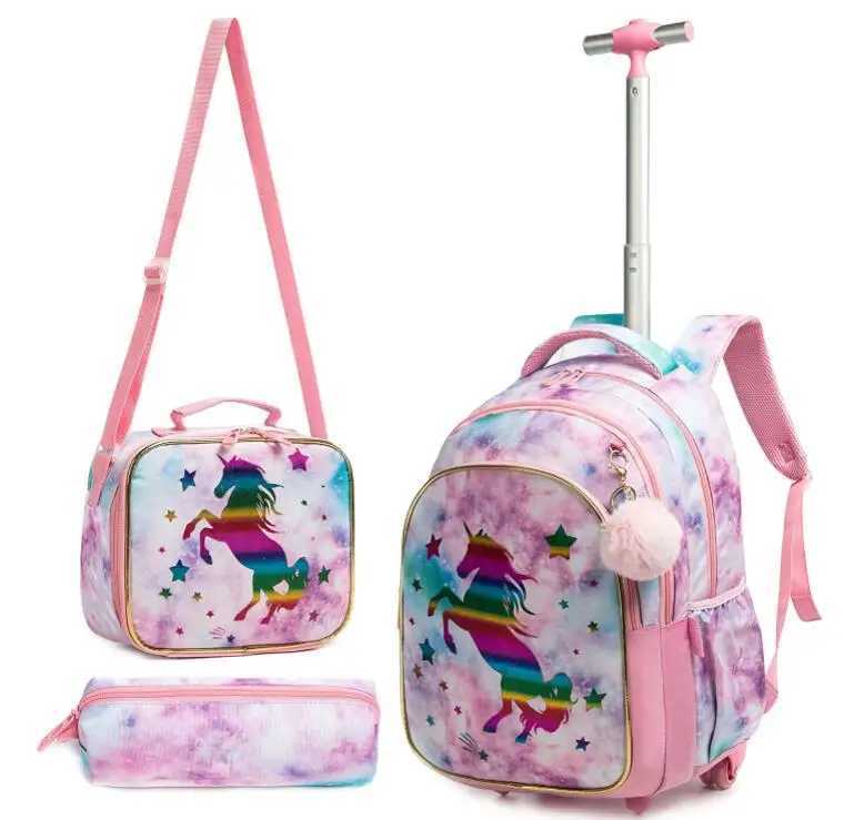 Kids Backpack with Wheels 3 pcs School Rolling Backpack for Girl Roller Backpack On Wheels Elementary Students Carry on Trolley Y240820