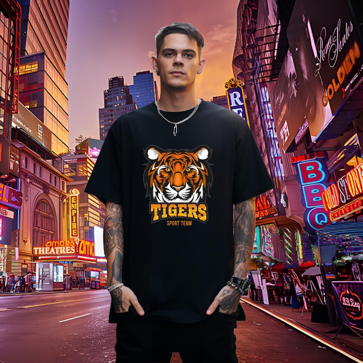 Brand T-Shirts for Men tiger O-Neck Short Sleeve Spring Summer Anime Print 230g 100% Cotton Men Tshirts DIY Tees