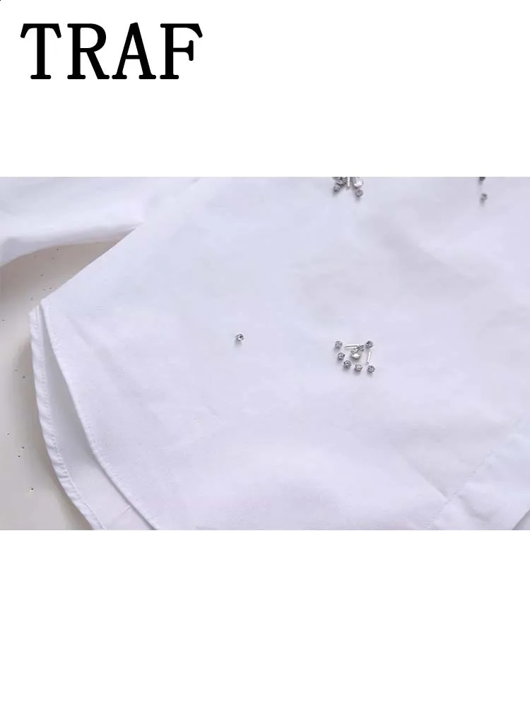 TRAF 2024 Spring Womens Fashionable and Elegant White Shirt Flip Collar Hollow Ultra Thin Shirt Womens Casual Street Clothing Strapless Women 240820 w