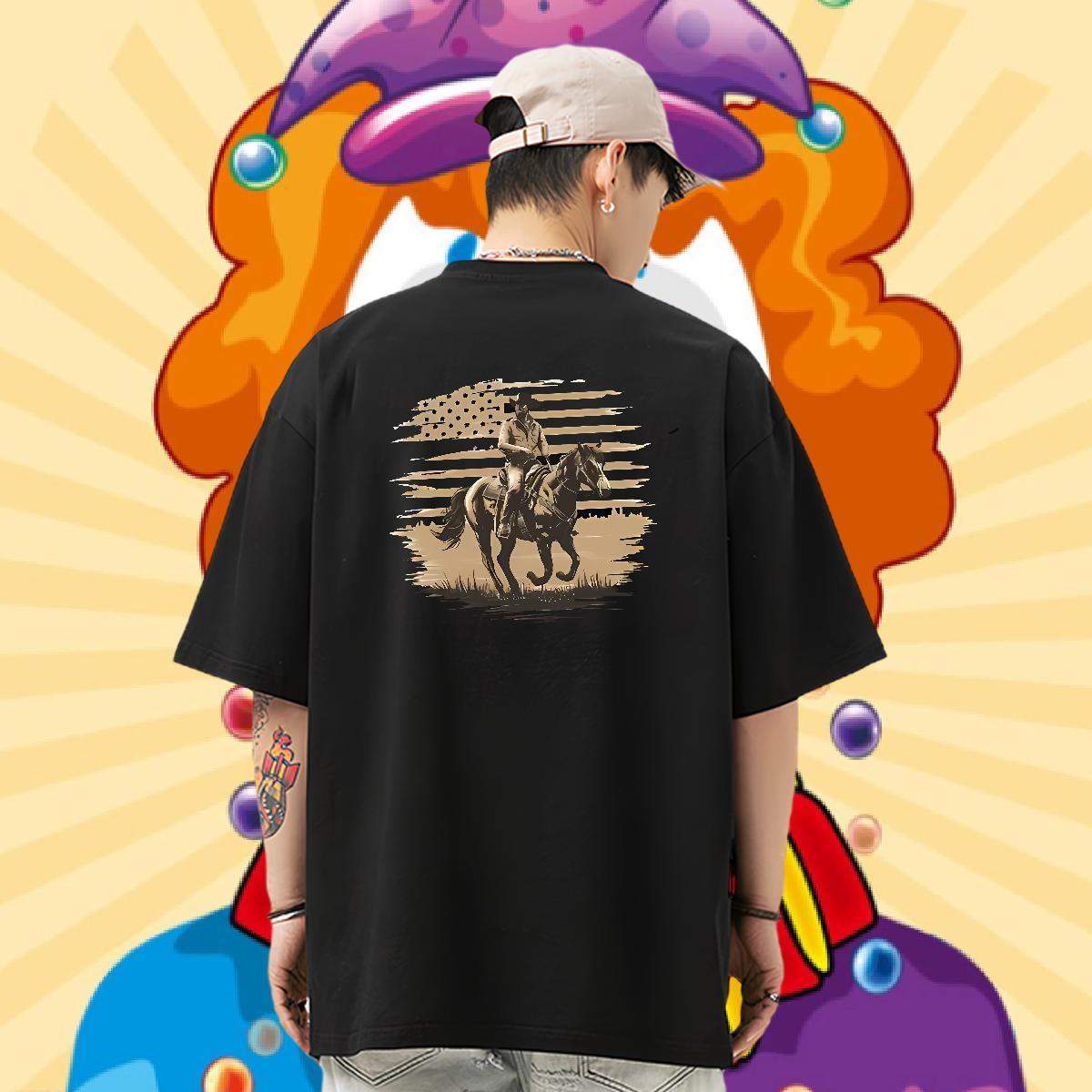 Stylist Couples T Shirts horse Casual 100% Cotton 230g Tees O-Neck Short Sleeve TOP Quality Mens T Shirts DIY Anime