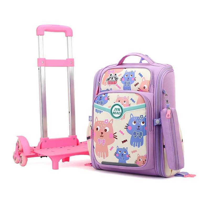 Waterproof School Backpack with Wheels Children School Bags for Girls Kids Trolley Schoolbag Luggage Large Capacity Book Bags Y240820