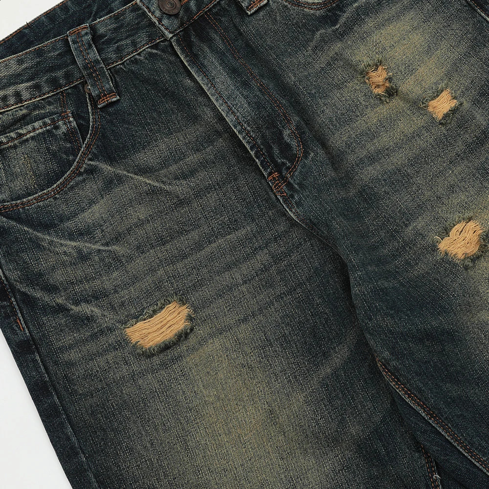 Ripped Jeans Men Streetwear Y2k Autumn Slim Casual Fashion Trousers Vintage Blue Flared Distressed Winter Fit Street Denim Pants 240819