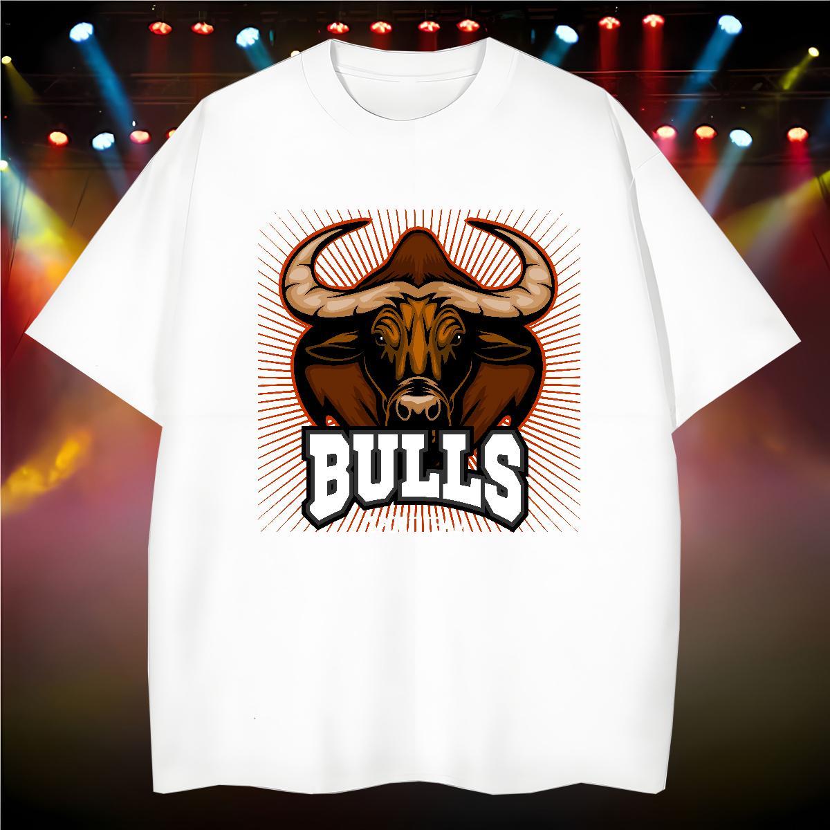 Customized Men Tops Tees bull Sports Casual 230g Pure Cotton Top Tees Round Neck Short Sleeve Free Shipping Men T Shirts DIY Anime