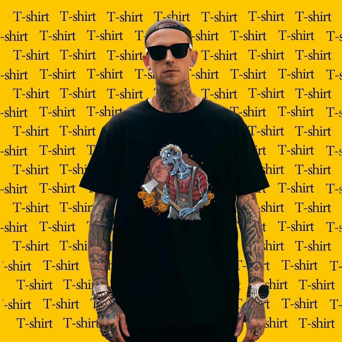 Free Shipping Mens T Shirts zombie Breathable Short Sleeve Street Wear Plus Size Custom 100% Cotton 230g Men Tops Tees Fashion New Polos