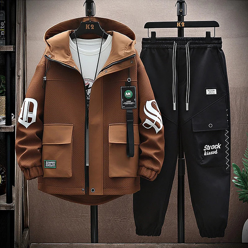 Autumn Men Tracksuit Casual Joggers Hooded Spring Sportswear Jackets Pants 2 Piece Sets Hip Hop Running Sports Suit 240819