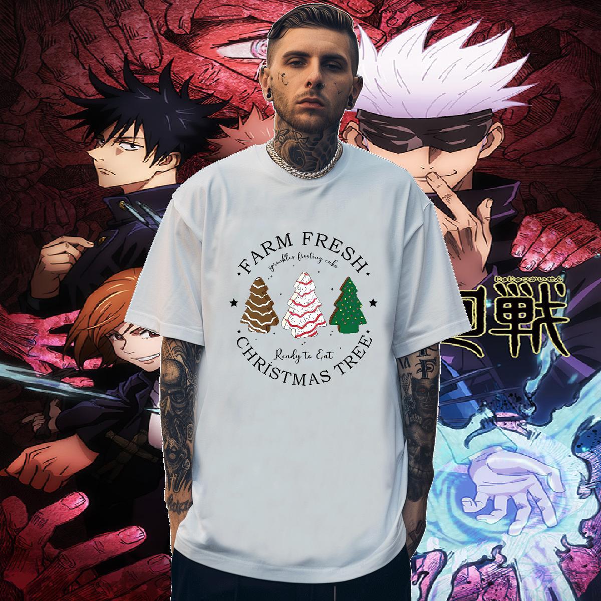 Popular T shirt christmas trees Crew Neck High Street Hip Hop Oversized 3XL 4XL 230g 100% Cotton Men Tshirts 2024 Tops Shirt