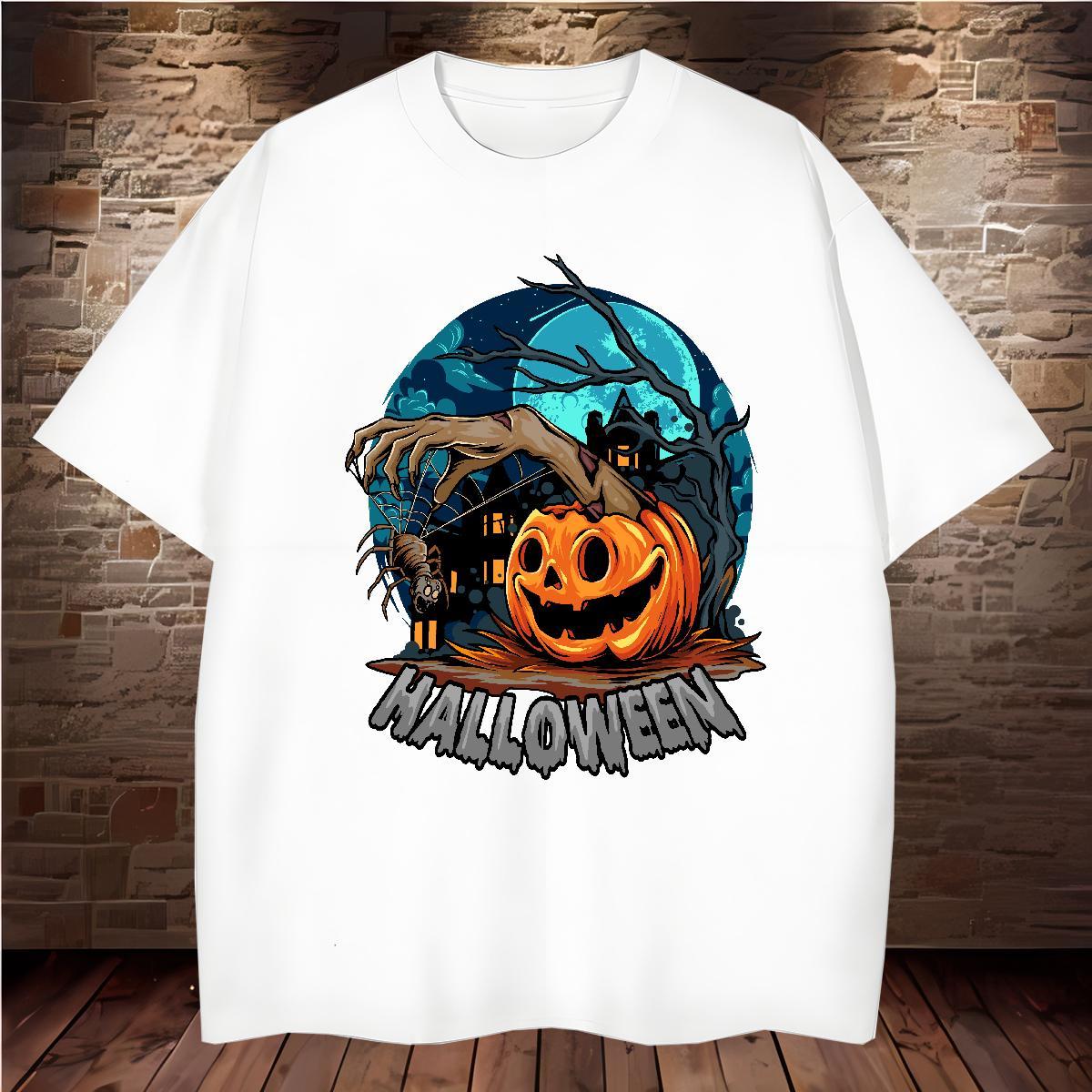 Fashion Casual Men Tshirts halloween Hip Hop Street 230g 100% Cotton Tops Shirt Breathable Soft Brand T shirt Floral Print
