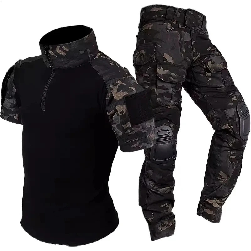 Summer Cargo Sets Men Breathable Short Sleeve TshirtsMulti-pocket Straight Pant 2 Pcs Suits Outdoor Wear-resistant Tactical Set 240819