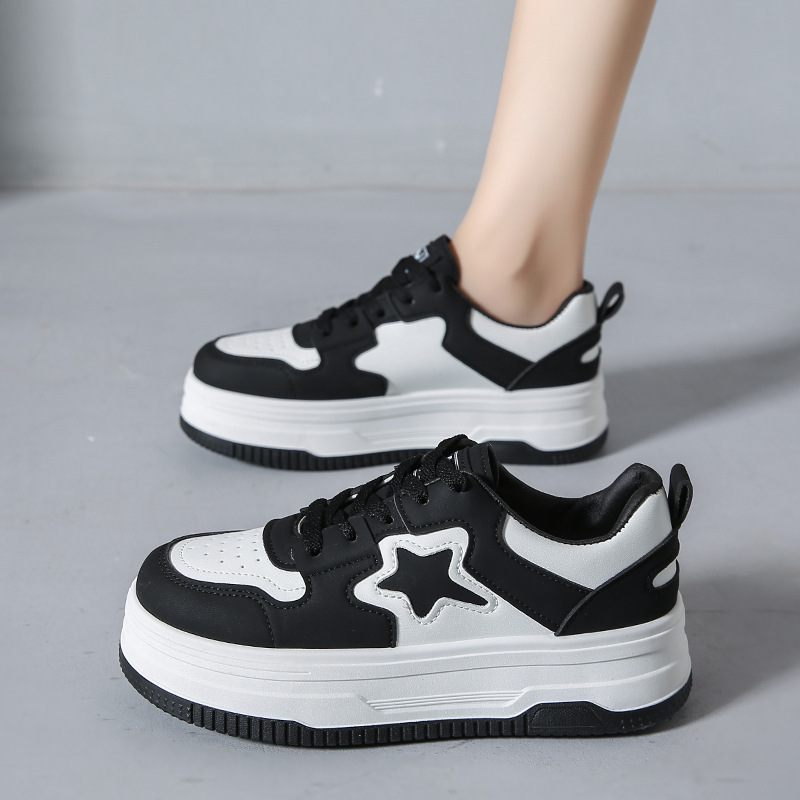 Ddmysports Thick Soled Board For Women S Spring And Autumn New Korean Version Breathable Round Toe Tied Sponge Cake Casual Sports Shoes Student White 