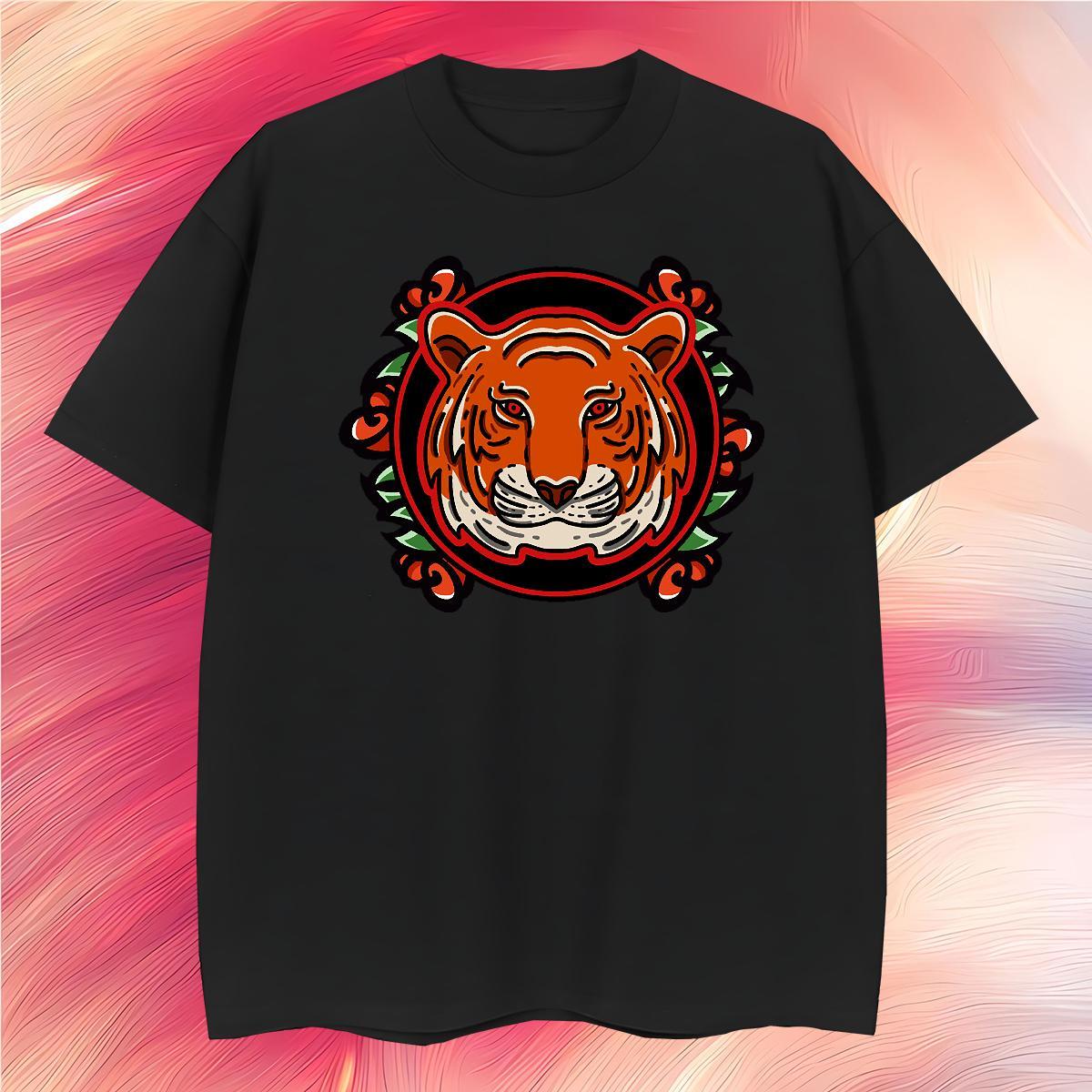 New Arrival Men Tees tiger Street 230g Cotton Tops Shirt Crew Neck Breathable Loose T Shirts Men Custom Printing