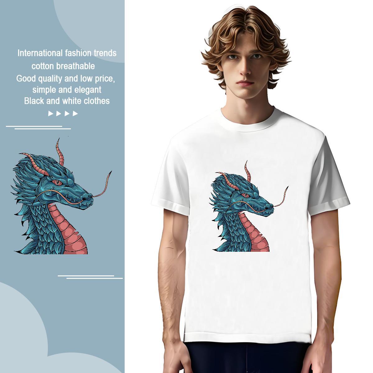 Popular dragon Man T Shirts Home Outdoor Couples T Shirts 230g Cotton Wholesale Crew Neck Oversized Tops Shirt