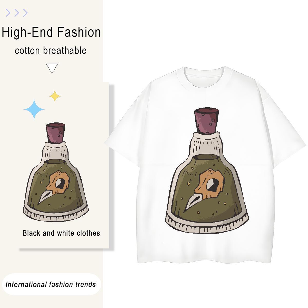Casual New Tshirts bottle Street 100% Cotton 230g Wear Breathable Crew Neck Loose Fit Men T Shirts Customized