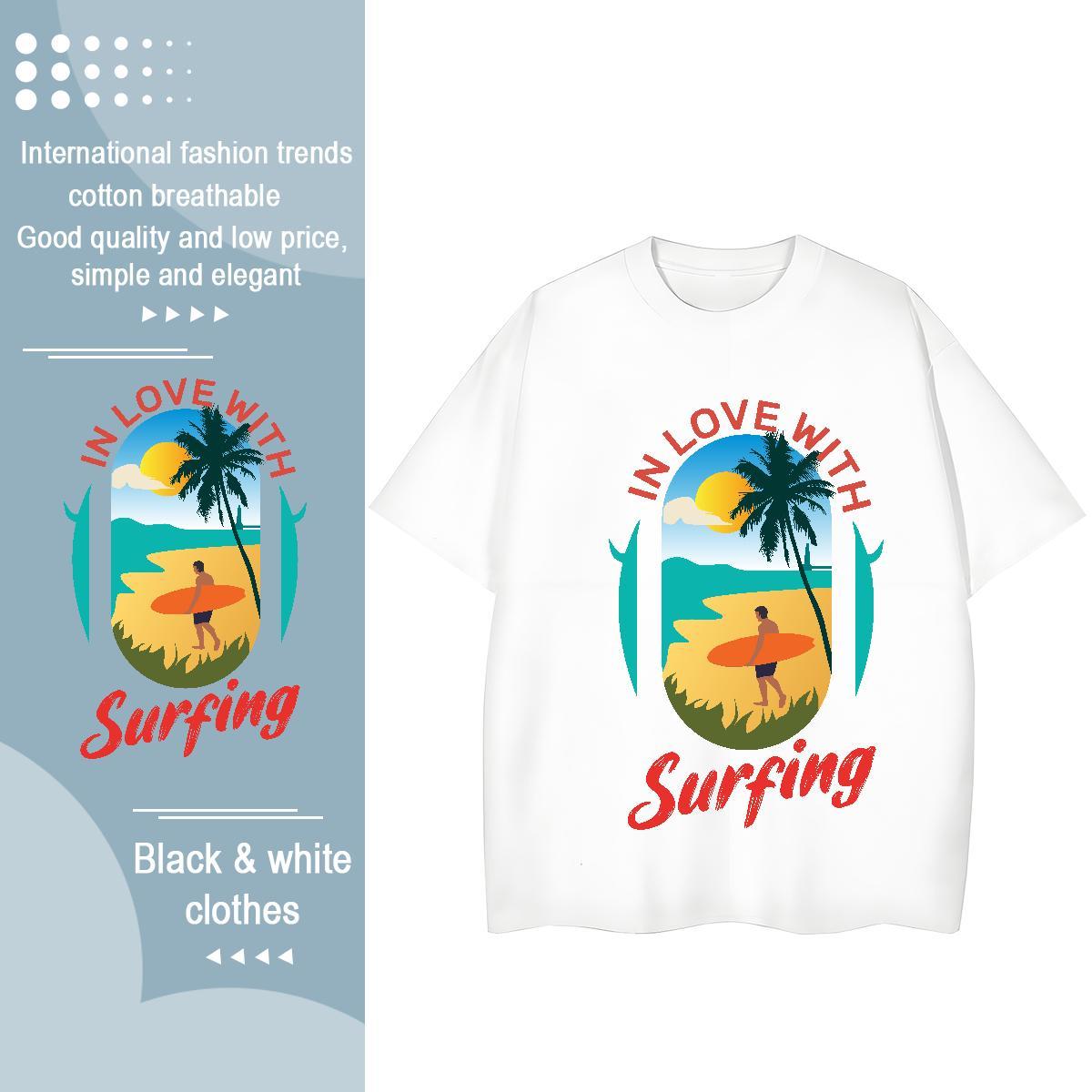 New Couples T Shirts Casual Sport O Neck Short Sleeves Clothings Loose 230g Cotton sea Custom Printed Womens T Shirts