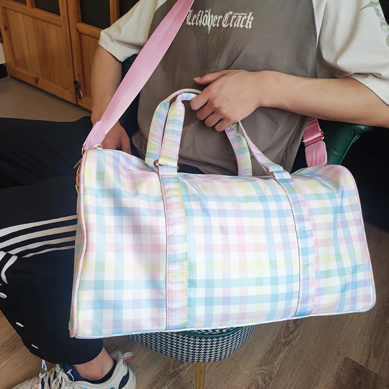 Nylon Waterproof Duffle Bags Travel Handbag Rainbow Gingham Travel Bags Custom Woman Large Fitness Yoga HandbagBags 240819