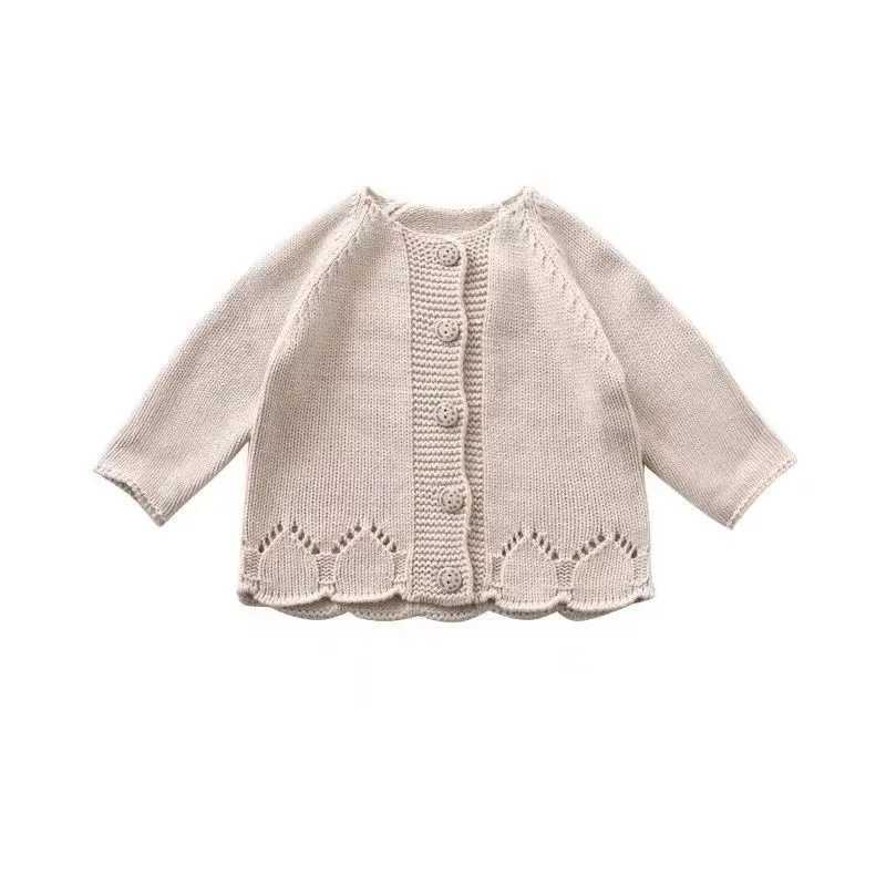 Beiges Childrens Sweater Cardigans Fashion Girls Knitted Crewneck Coat Spring Autumn Baby Long Sleeve Top Casual ClothingXJ240819