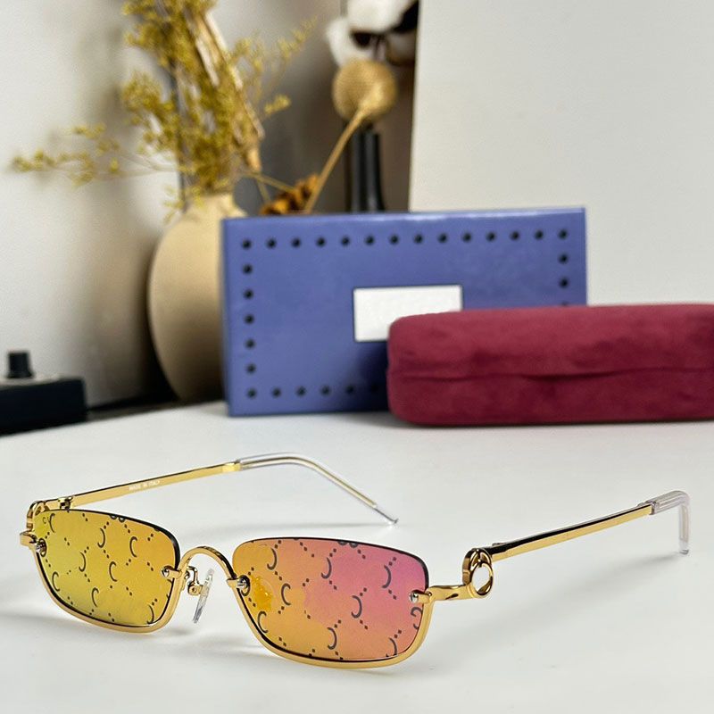 Designer Gold Sunglasses For Womens And Mens Rectangle Metal Celebrity Same Sunglasses Shade UV Protection