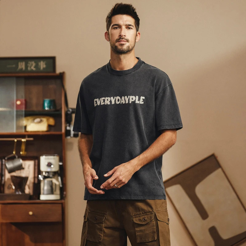 Combined Cotton elastic short sleeved Tshirt suitable for mens fashionable highend versatile print summer street loose fitting top 240827
