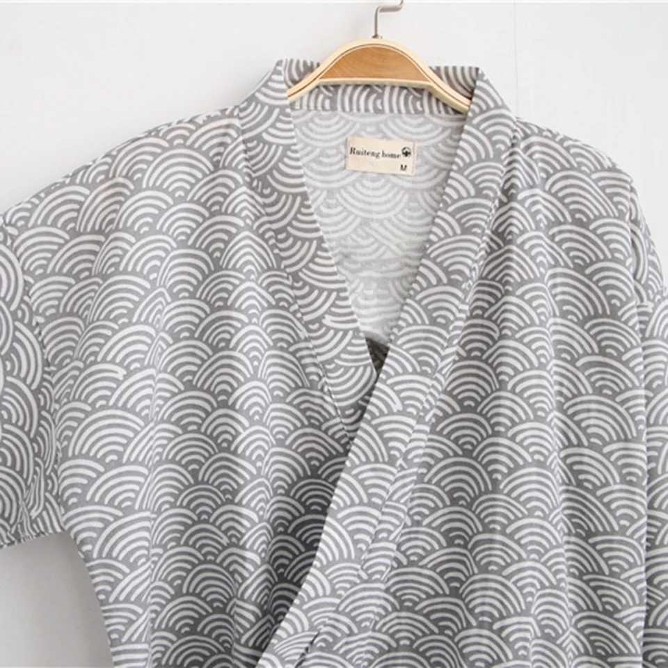 Mens Classic Japanese Bathroom Sleepwear Yukata Kimono Dress Sleepwear Cotton Friendly Robe Loose Casual SleepwearW240719