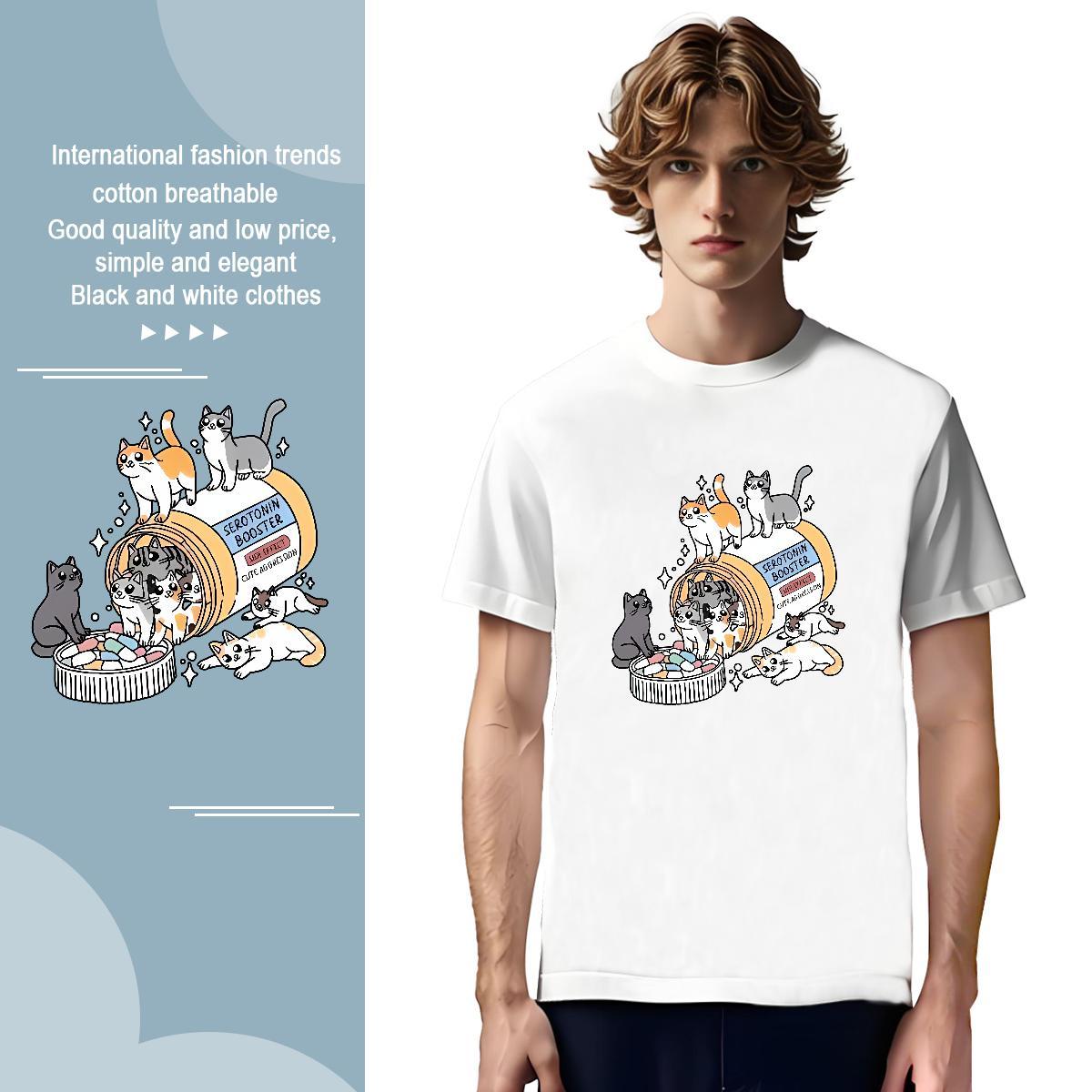 Cool Design T shirt cats Breathable Short Sleeve Summer Casual DIY Printed 100% Cotton 230g Men Tshirts Classic Tops Tees