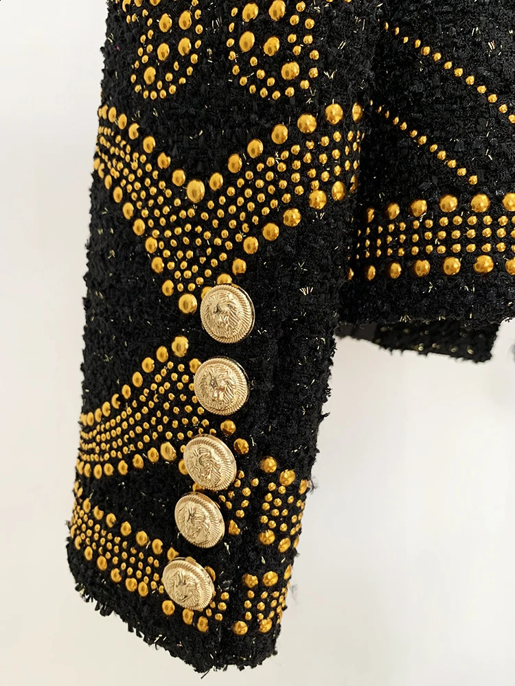 High Streets latest FW ner jacket for women stunning metal rivet bead rough tweed 240819