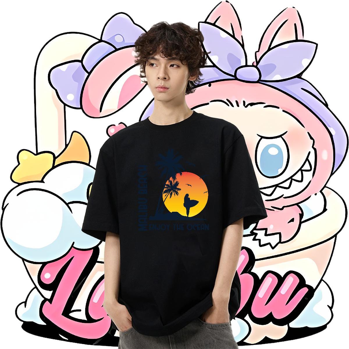 Comfortable Men Tees Spring Summer 100% Cotton 230g Custom Cartoon Breathable Crew Neck beach T-Shirts New Polos