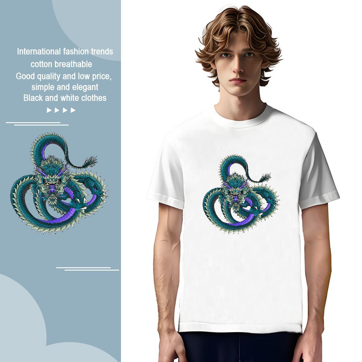 Unisex dragon T-Shirts for Men Daily Outfit Mens Tshirts 230g 100% Cotton Free Shipping Breathable Soft Skull Tees Shirts