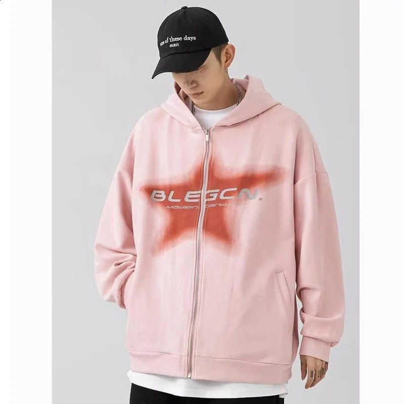 Spring Y2k American Printed Hoodie Jacket Mens Fashion Street Hip-hop Loose Unisex Cardigan Zipper Hooded Coat Oversize 2024 240819