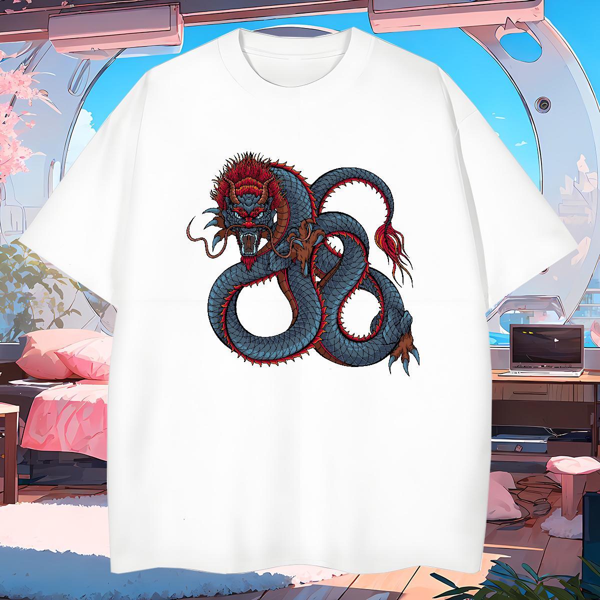 T Shirt For Man 230g 100% Cotton dragon Casual Beach Breathable DIY Logo Oversized Mens Tshirts New TOP Quality Tops