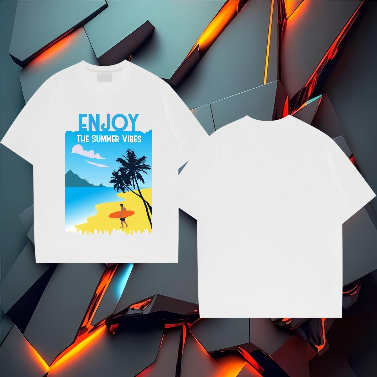 High Quality beach 230g 100% Cotton Mens Tshirts Beach Breathable Crew Neck Mens T Shirts 2024 DIY Asian Size Wear