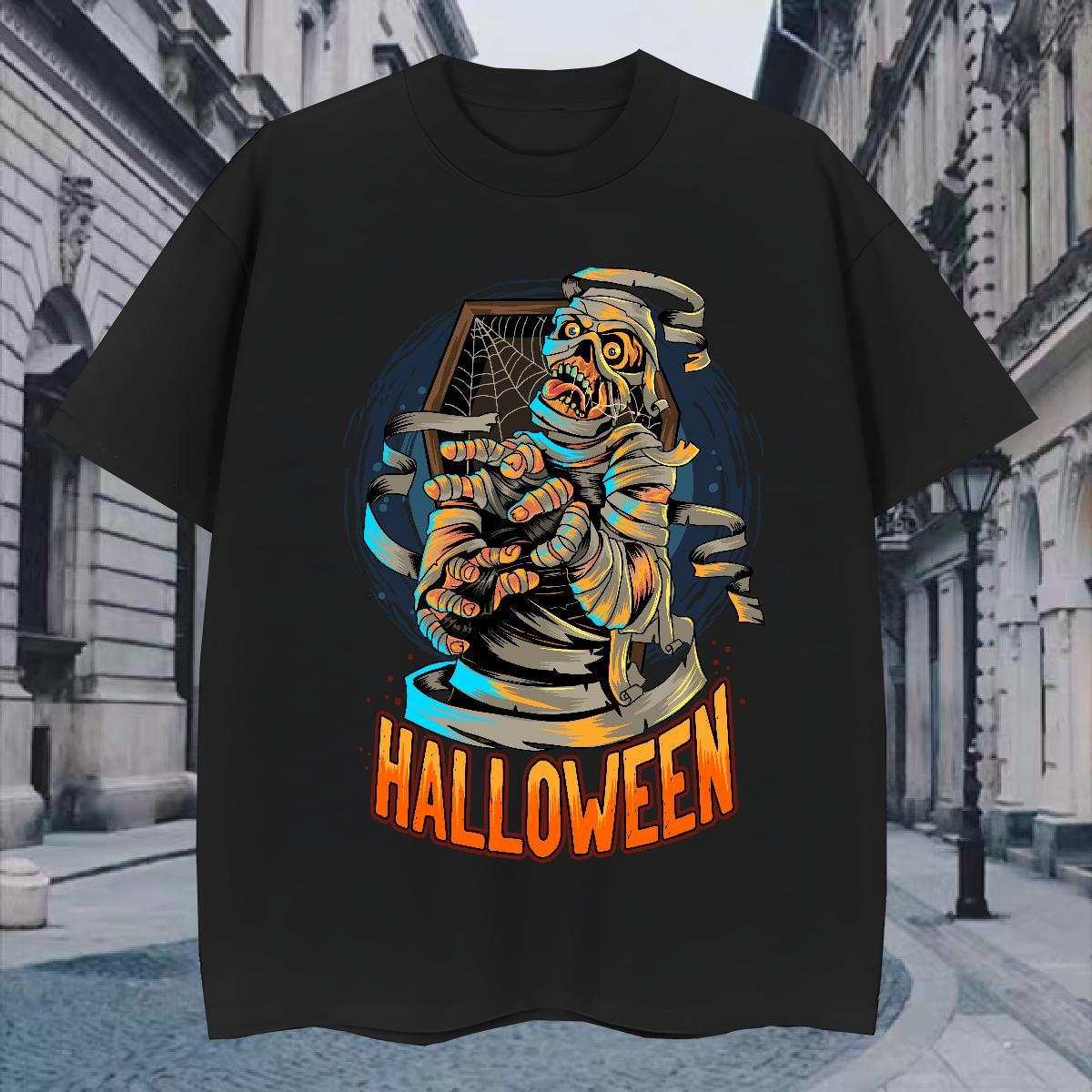 Loose Man T Shirts halloween Crew Neck Sports Casual Black White 230g Pure Cotton Men Tops Tees Wholesale Tshirts