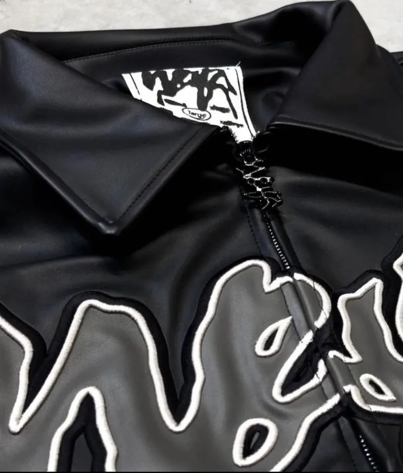 American Fashion Letter Embroidered Leather Jacket Women Y2K Harajuku Vintage Hip Hop Trend Casual Baseball Uniform Jacket 240809