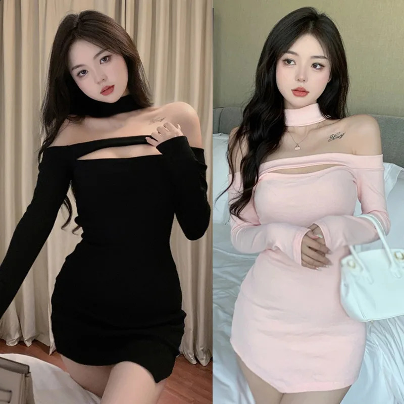 Spring Autumn Womens Dress Long Sleeves Dress Halter Solid Color 240819