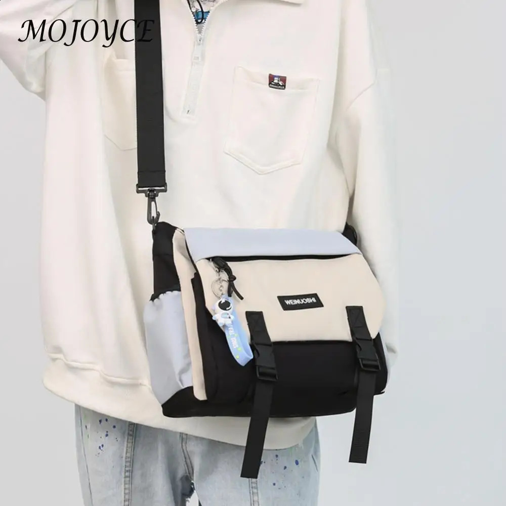 Unisex Student Messenger Bag Large Capacity Flap Crossbody Bag Contrast Color Leisure Sling Bag for College Travel Business 240819