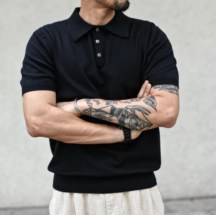 Sauce Zhan Polo Shirt Men Shirts Summer Knit Short Sleeve Shirt Vintage 100% Cotton Regular Fit 240819