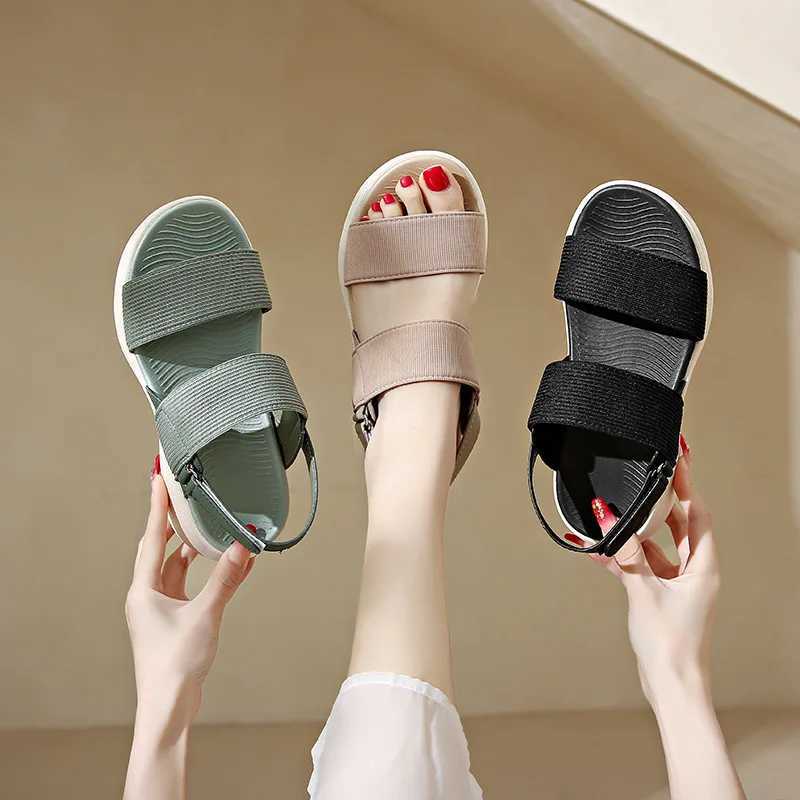 Sport Sandals Female Elastic Band Summer New Women Flat Bottom Outside Wear Casual Beach Shoes Wedges Platform Sandalias Mujer CL240806