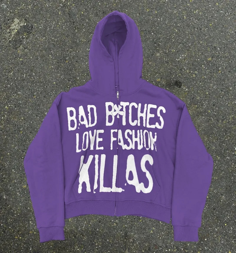 Harajuku letters simple classic printed zipper hoodies womens y2k high street hip-hop casual versatile baggy vintage sweatshirts 240809