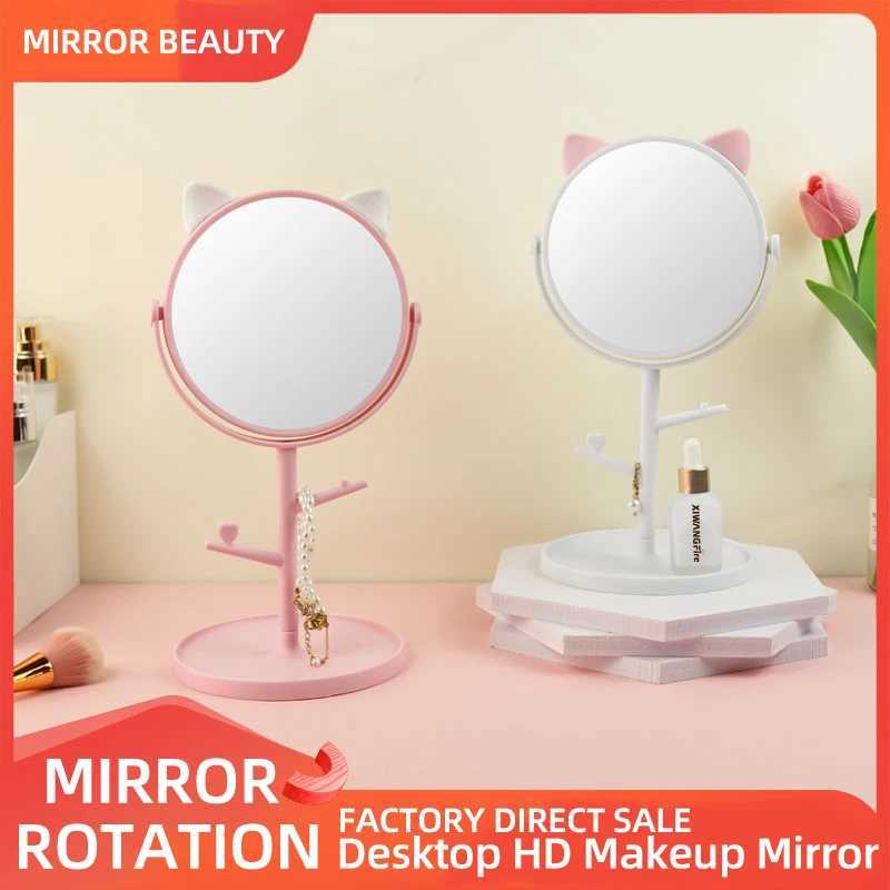 High Definition Single-Sided Makeup Mirror 360-Degree Rotating 1 1 Restore Cute Cat Ears Comb Makeup Mirror Y240819